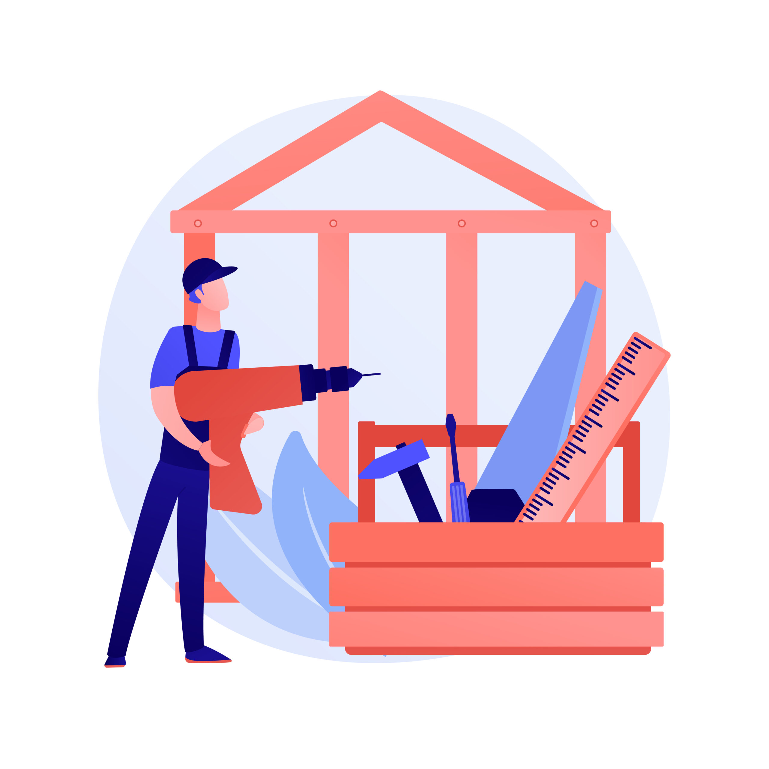 Carpenter services abstract concept vector illustration. Building maintenance and home renovation, furniture repair, wooden partition, custom cabinets, window frame, woodwork abstract metaphor.